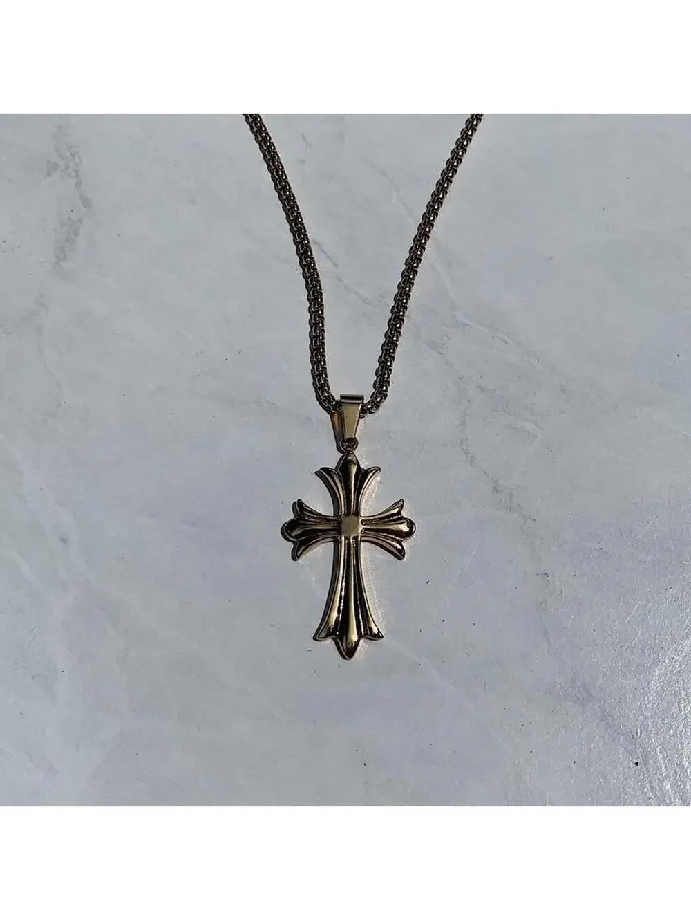 Gothic Gold Big Cross pendant stainless steel necklace